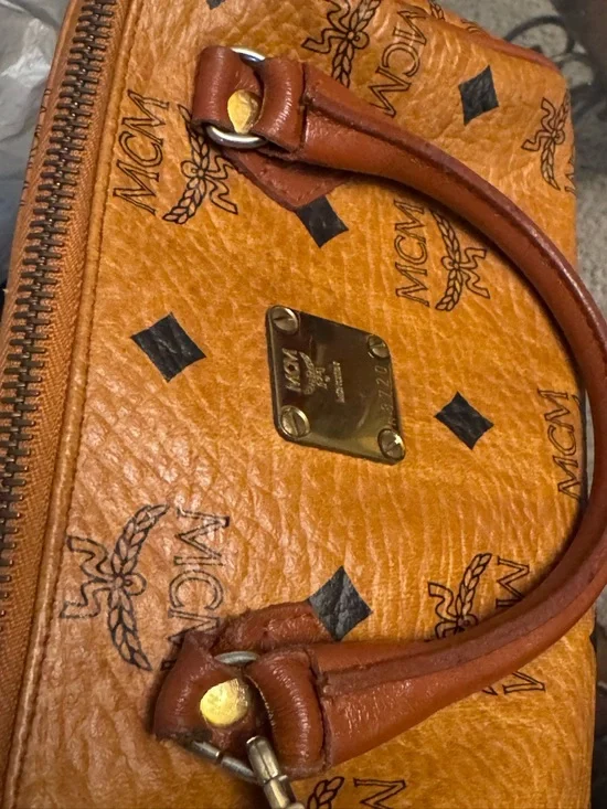 MCM Cognac Visetos Mini Crossbody Satchel with Gold Hardware - Picture 11 of 16